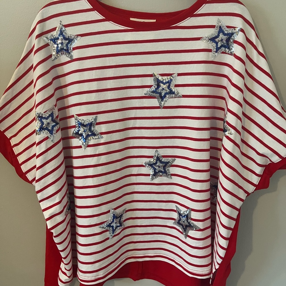 Fantastic Fawn oversized Striped Star sequin Embellished Top